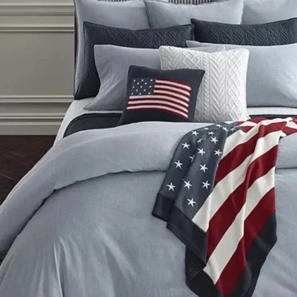 Ralph Lauren Workshirt Chambray King Size Extra Deep Fitted Sheet Blue